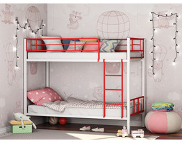 На фото Двухъярусная кровать Севилья 2-01 Комбо белый, красный (фабрика "Формула мебели")
