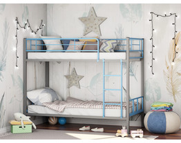 На фото Двухъярусная кровать Севилья 2-01 Комбо серый, голубой (фабрика "Формула мебели")