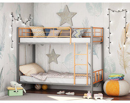 На фото Двухъярусная кровать Севилья 2-01 Комбо серый, оранжевый (фабрика "Формула мебели")